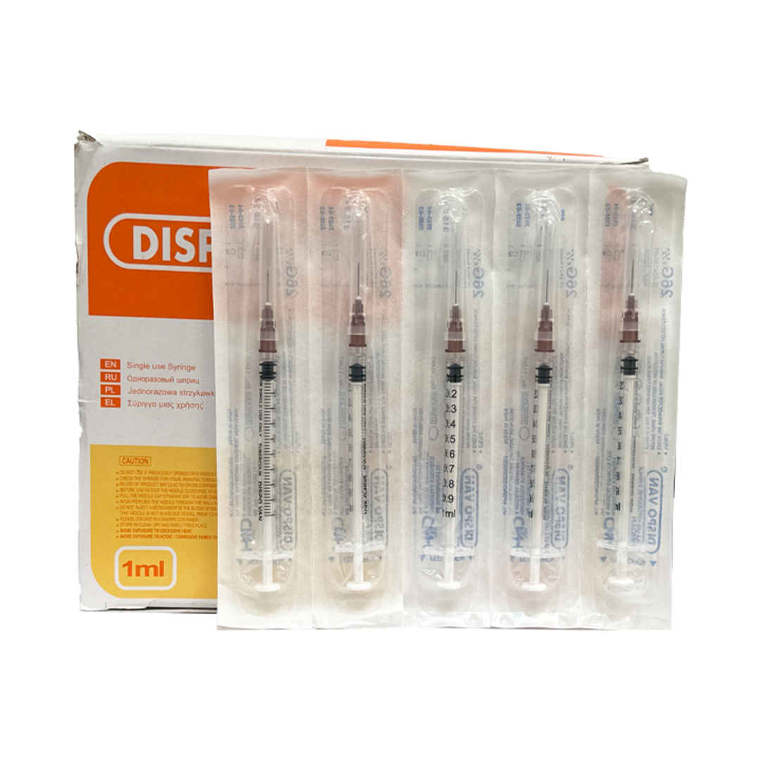 Dispovan Syringe 1ml Tuberculin  - 26G x 1/2" Ribbon Packed Pack of 100