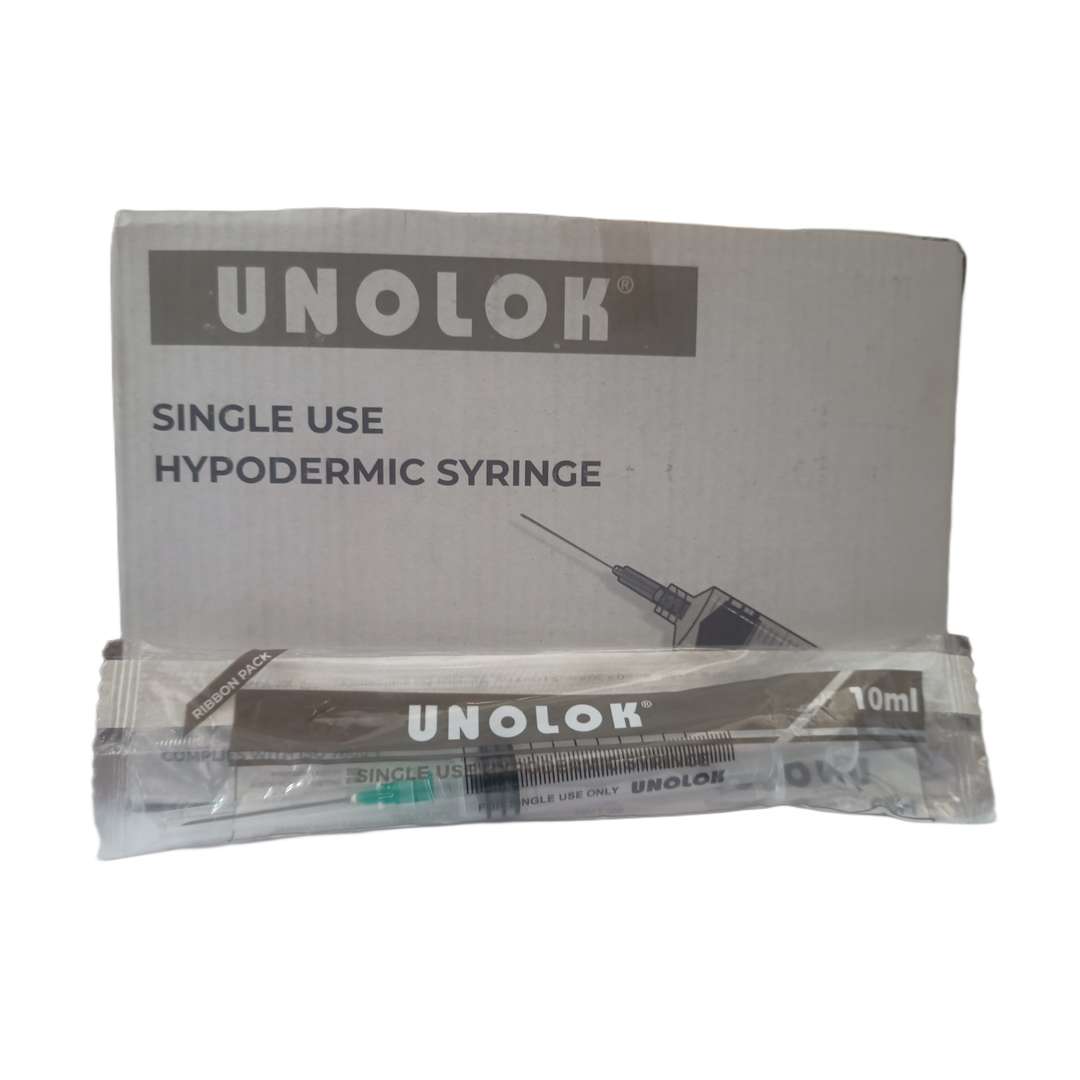 HMD Unolok Luer Lock Syringe with Needle, 10ml, 21G x 1 1/2 Inch - Pack of 50