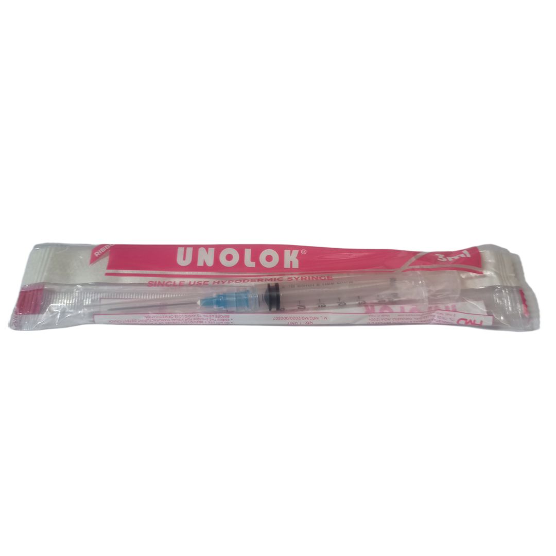 HMD Unolok Syringe - 3ml, 23G x 1-1/4 Inch, Luer Lok, Pack of 100