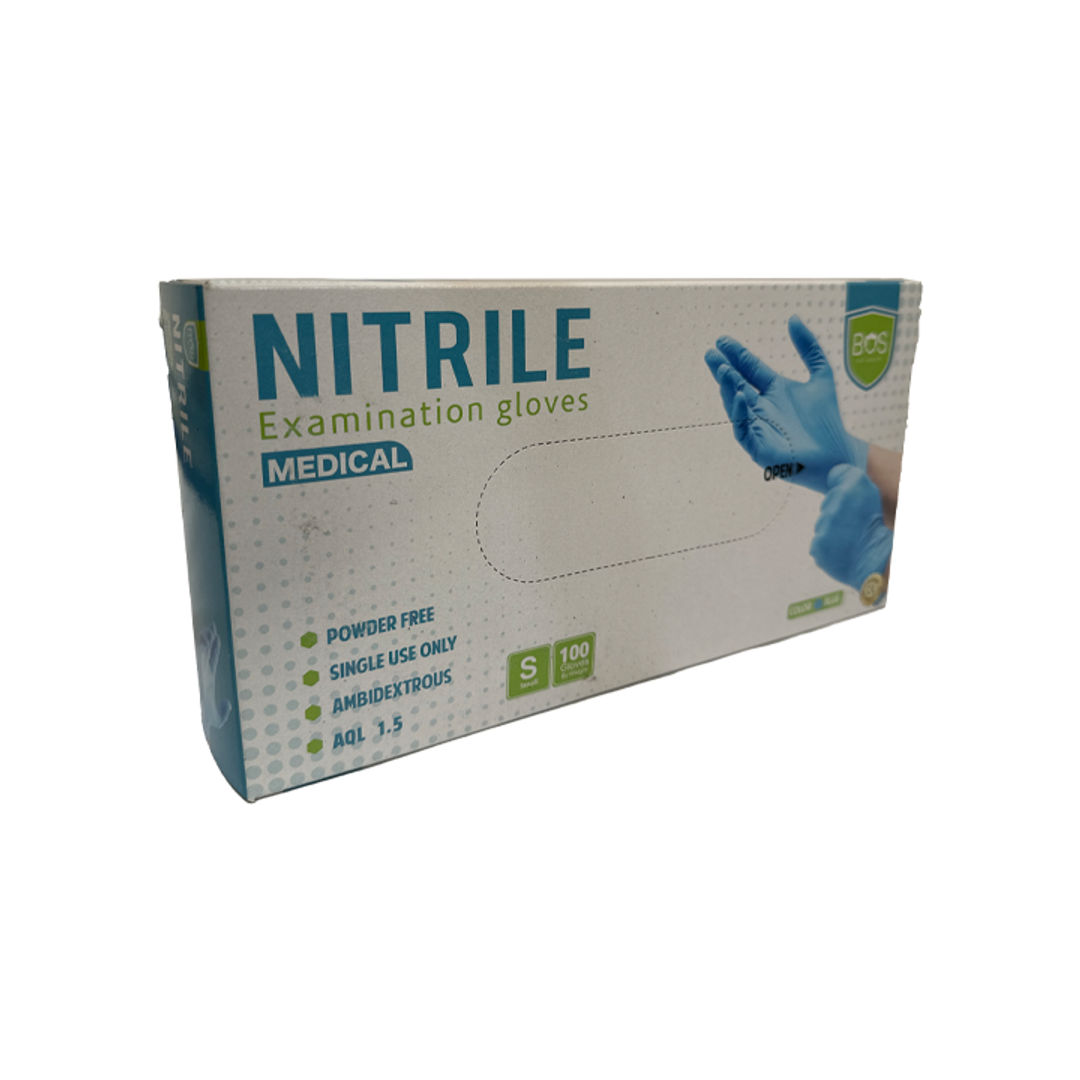 Bos Blue Nitrile Gloves, Small - Pack of 100