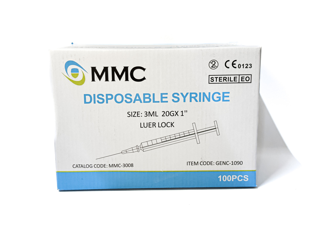 MMC 3ml Disposable Luer Lock Syringe with Needle 20G x 1inch 100 Pieces/Box (GENC-1090)