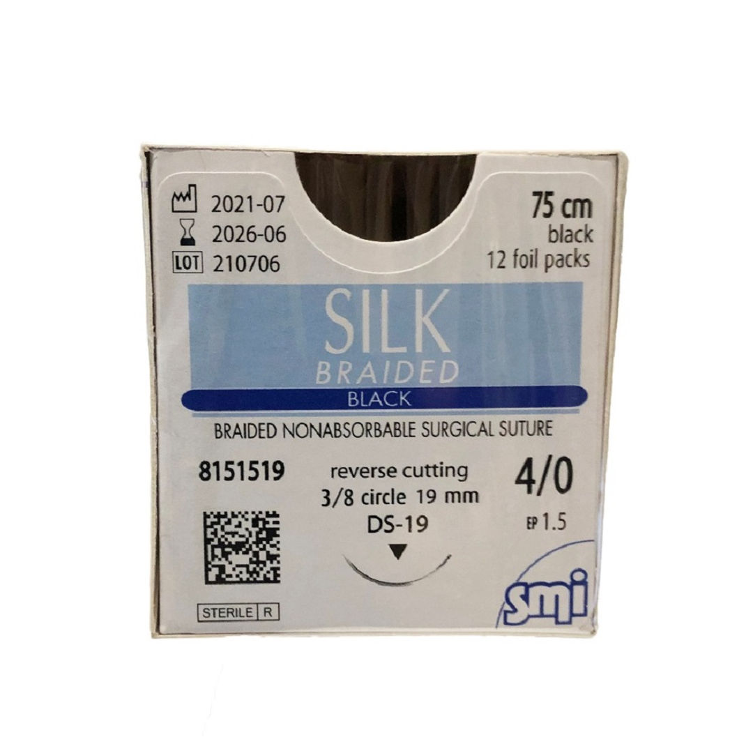 SMI Silk Braided Black Sutures - USP 3-0 8200015 Pack of 12