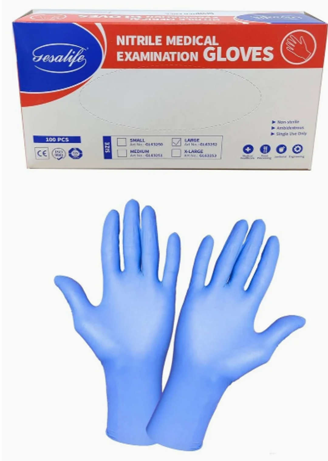 Gesalife Disposable Nitrile Blue Gloves, Medium - Pack of 100