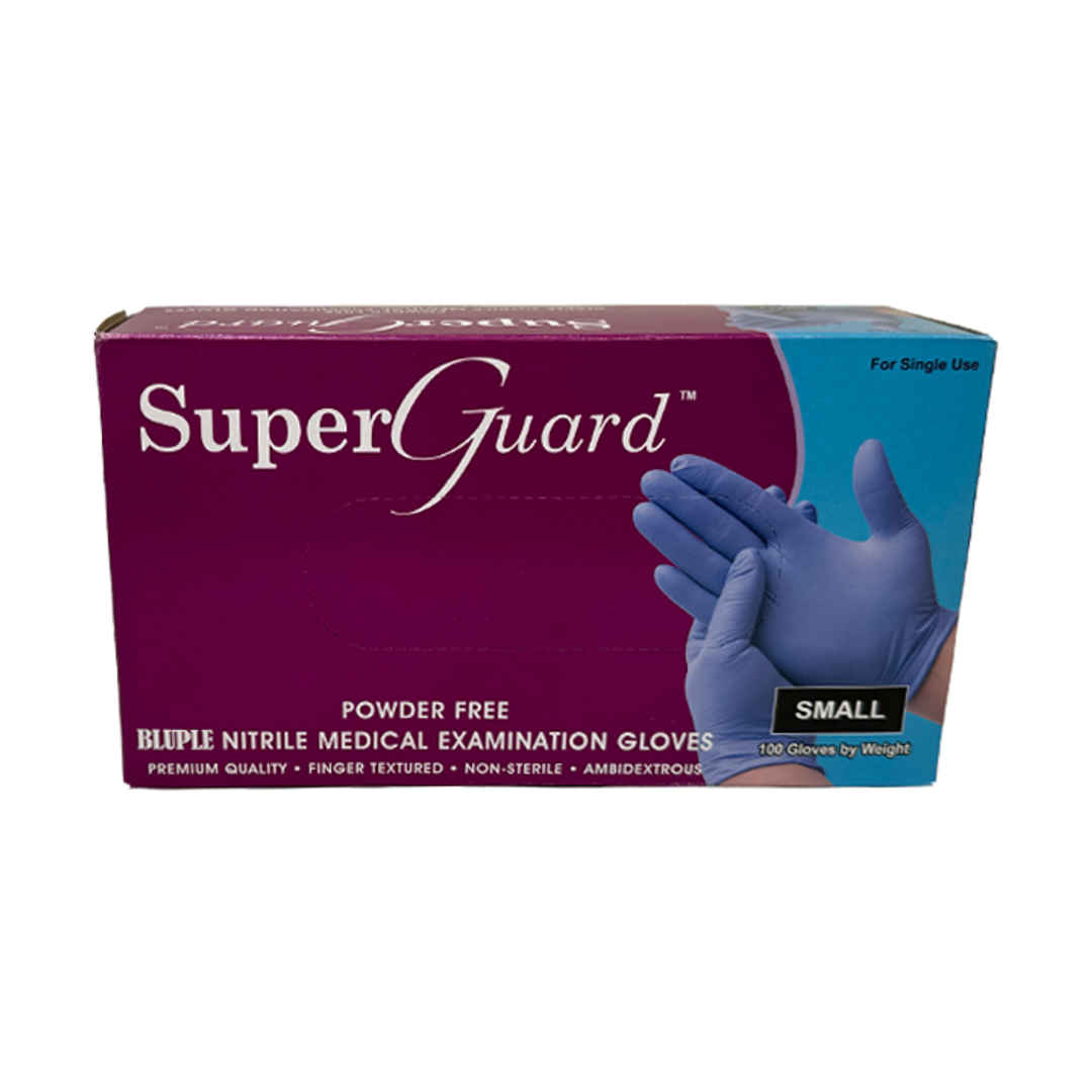 SuperGuard Synthetic Nitrile Powder Free Examination Gloves - Blue Small Pack of 100