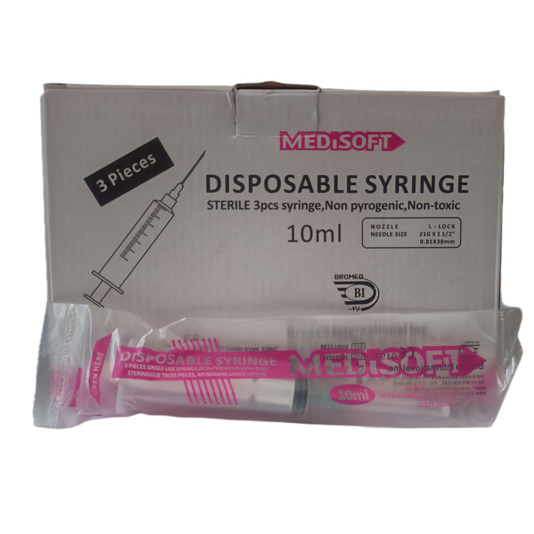 MediSoft Luer Lok Syringe 10ml, 21G x 1-1/2 Inch - Pack of 50