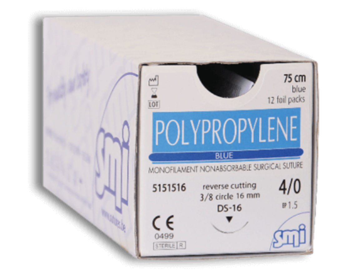 SMI Polypropylene Blue Sutures - 7/0 5050110 Pack of 12