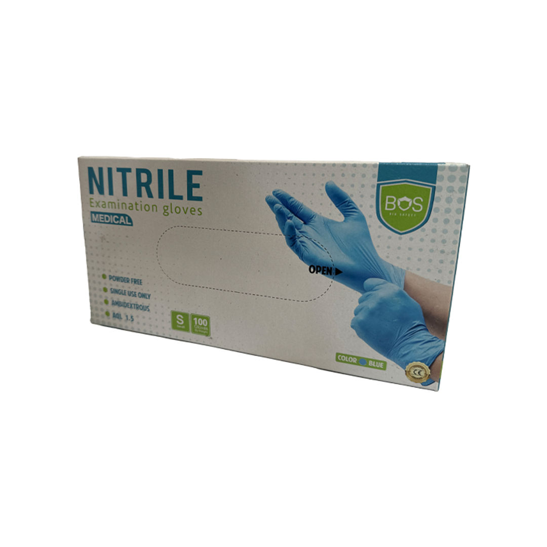 Bos Blue Nitrile Gloves, Small - Pack of 100