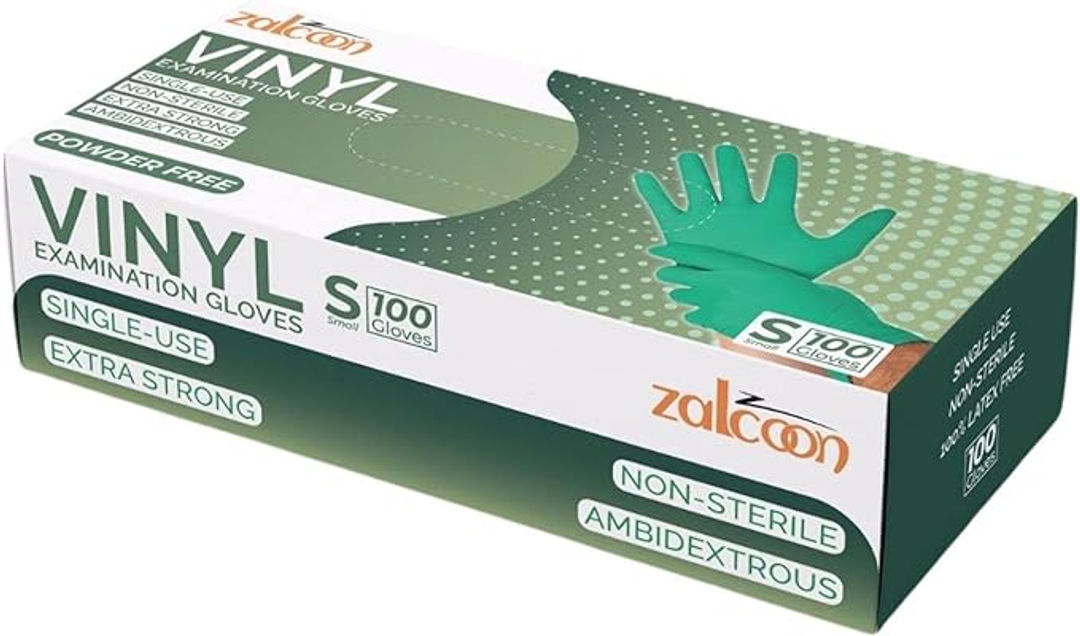 Zalcoon Powder Free Green Vinyl Disposable Gloves Pack of 100 - Small