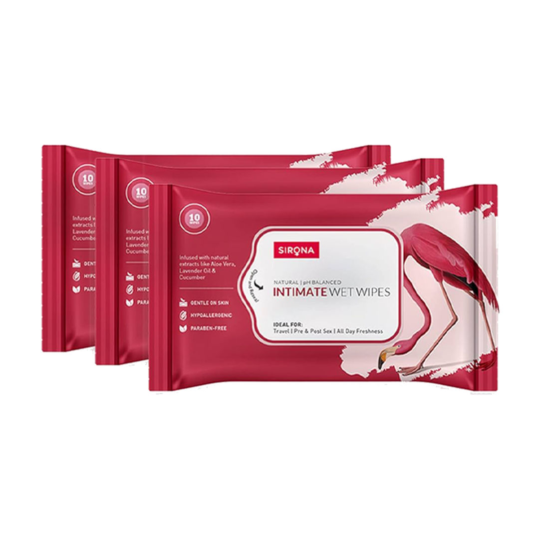 Sirona Natural Intimate Wipes - Pack of 5, 10 Wipes/Pack, White, 6.4 x 10 x 14.5 cm