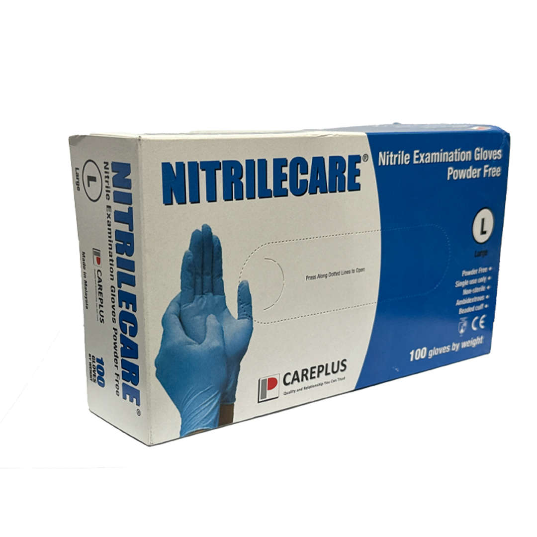 Nitrilecare Disposable Powder Free Examination Gloves Pack of 100