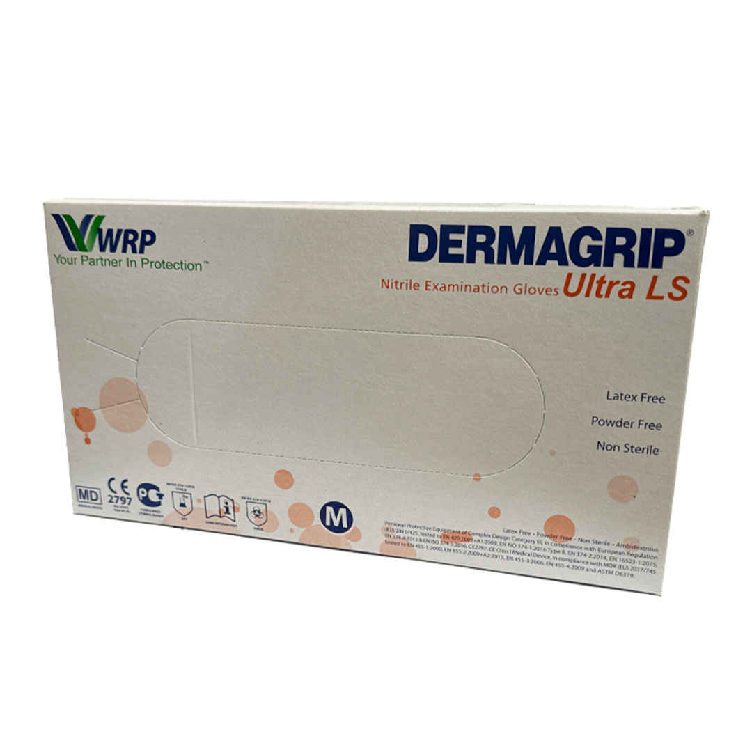 WRP Dermagrip Ultra LS Nitrile Powder Free Examination Gloves - Medium - Pack of 100