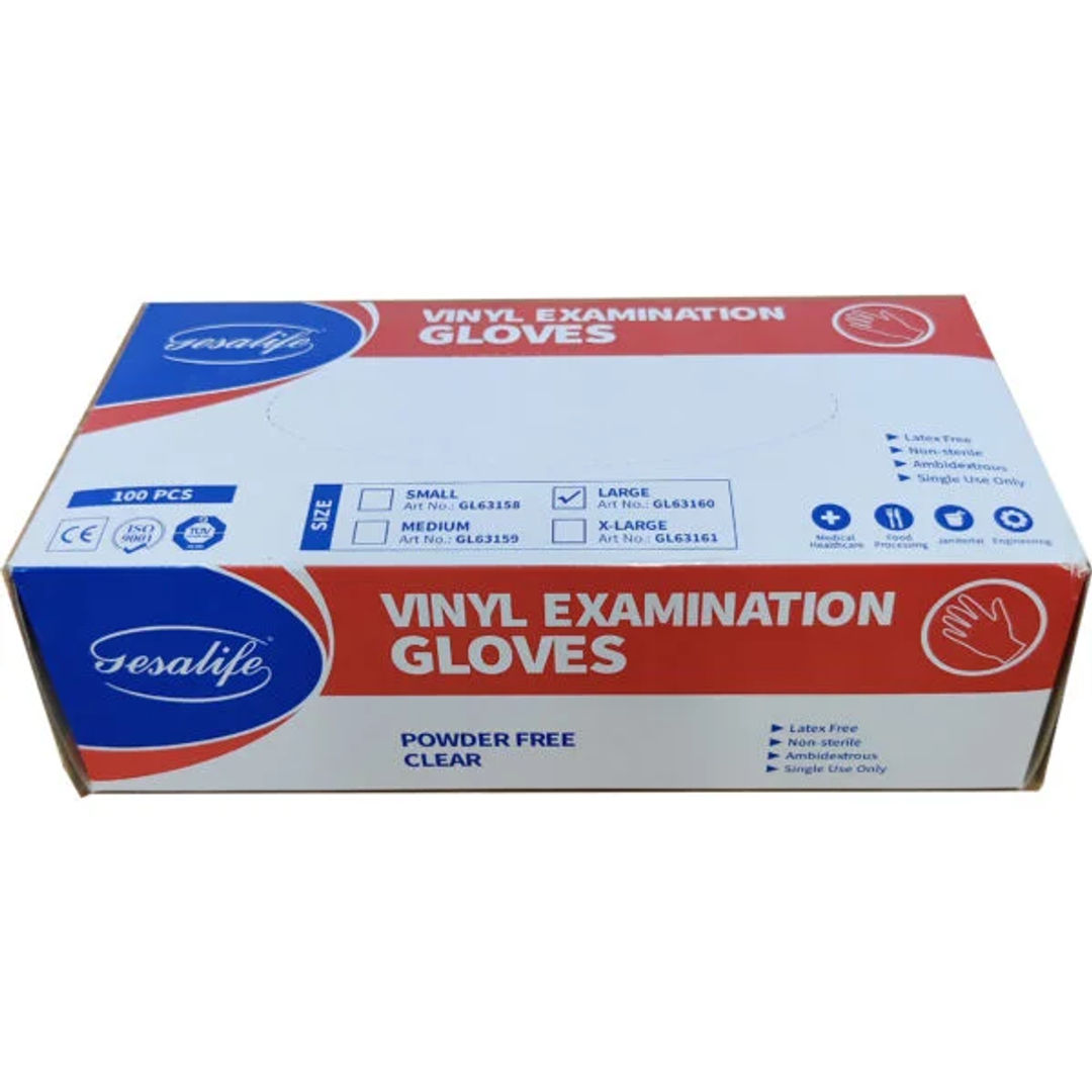 Gesalife Powder-Free Vinyl Clear Gloves Large, Pack of 100