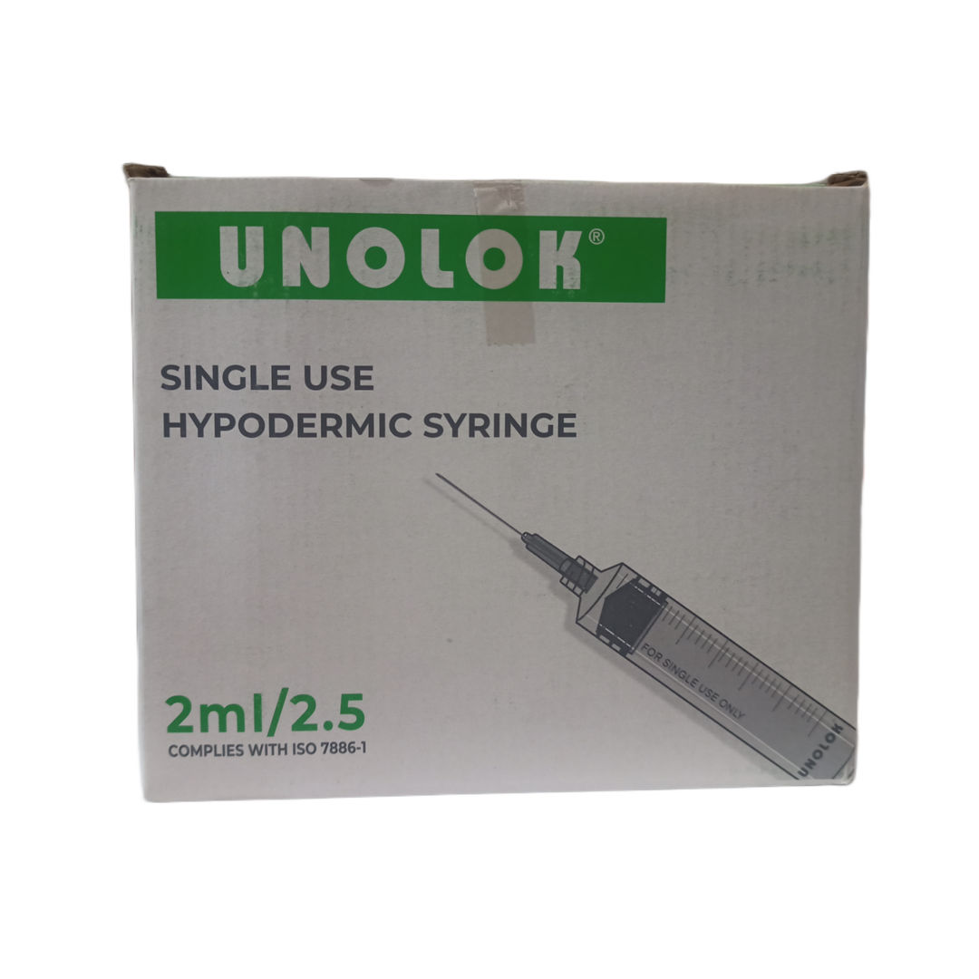 HMD Unolok Syringe - 2ml, 23G x 1-1/4 Inch, Luer Lok, Pack of 100