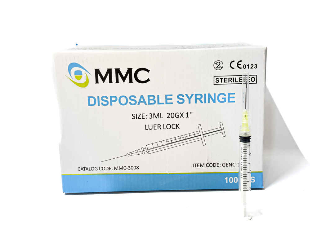 MMC 3ml Disposable Luer Lock Syringe with Needle 20G x 1inch 100 Pieces/Box (GENC-1090)