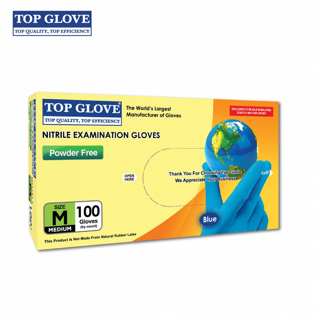 Top Glove Powder Free Nitrile Gloves (Medium) - Pack of 100