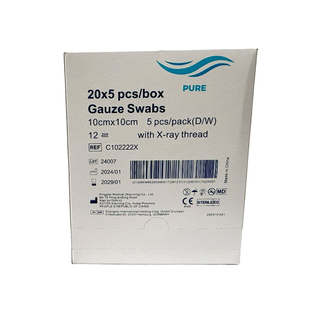 Pure Healthcare Gauze Swab X-Ray Sterile Double Wrap, 10cm x 10cm 12ply, 5 Pieces/Pack, Pack of 20(C102222X )