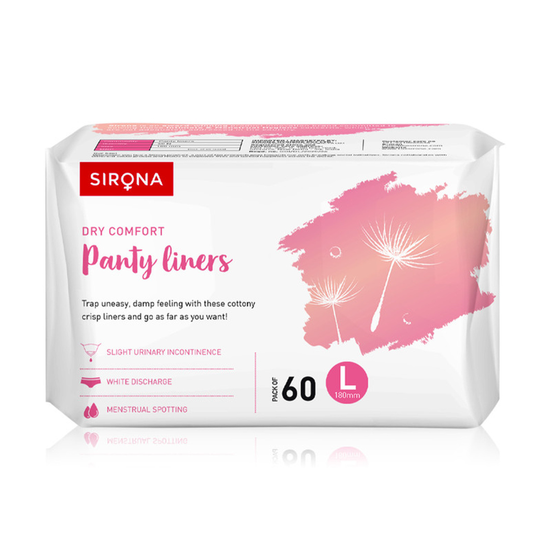 Sirona Dry Comfort Daily Use Panty Liners for Women - Large Pack of 60  -White 18 x 8.5 x 11 cm