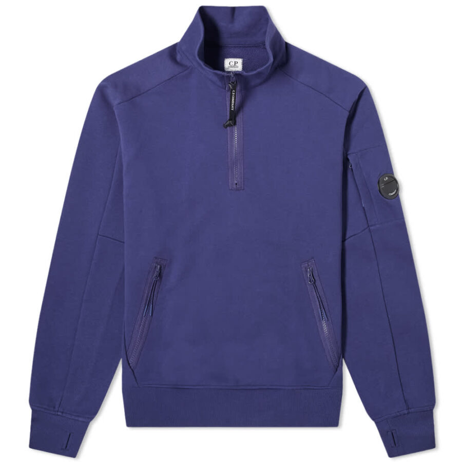 C.P. Company Arm Lens Quarter Zip Sweatshirt 'Blueprint' | MRSORTED