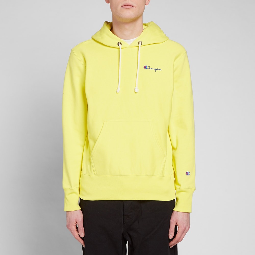 yellow champion script hoodie