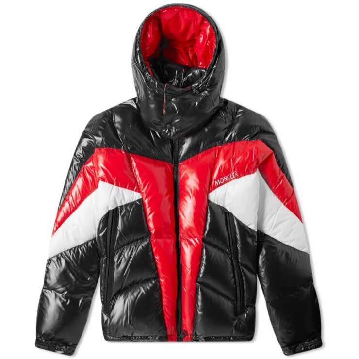 Moncler Anthime Color Block Padded Down Jacket in Black, Red and White