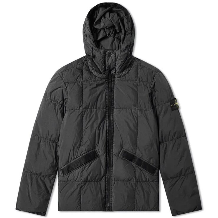 Stone Island Crinkle Reps Hooded Down Jacket in Black