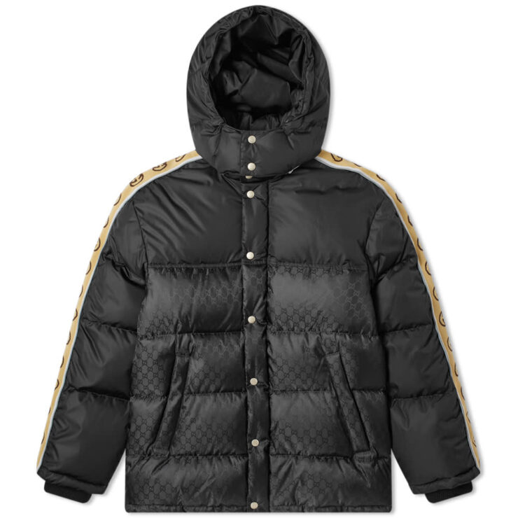 Gucci GG Jacquard Taped Sleeve Logo Down Jacket 'Black'
