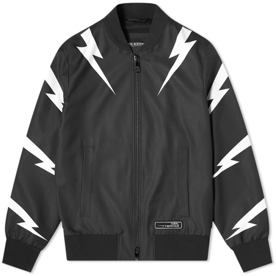 Neil Barrett Tiger Bolt Satin Bomber Jacket 'Black' | MRSORTED