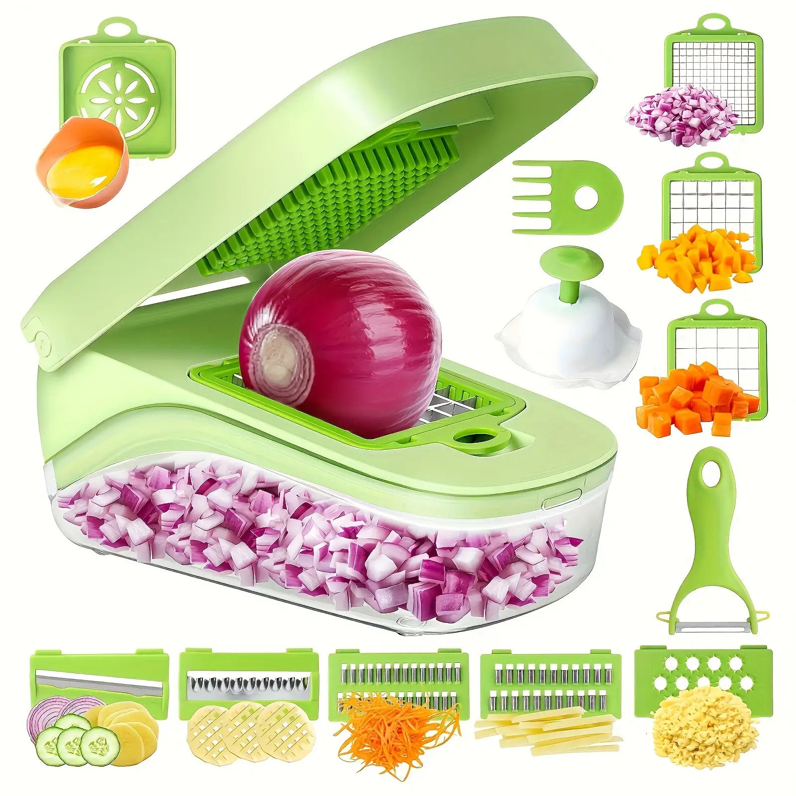 Éplucheur Julienne 17 Pièces avec 16 Modes, Hache Légumes et Fruits Facilement