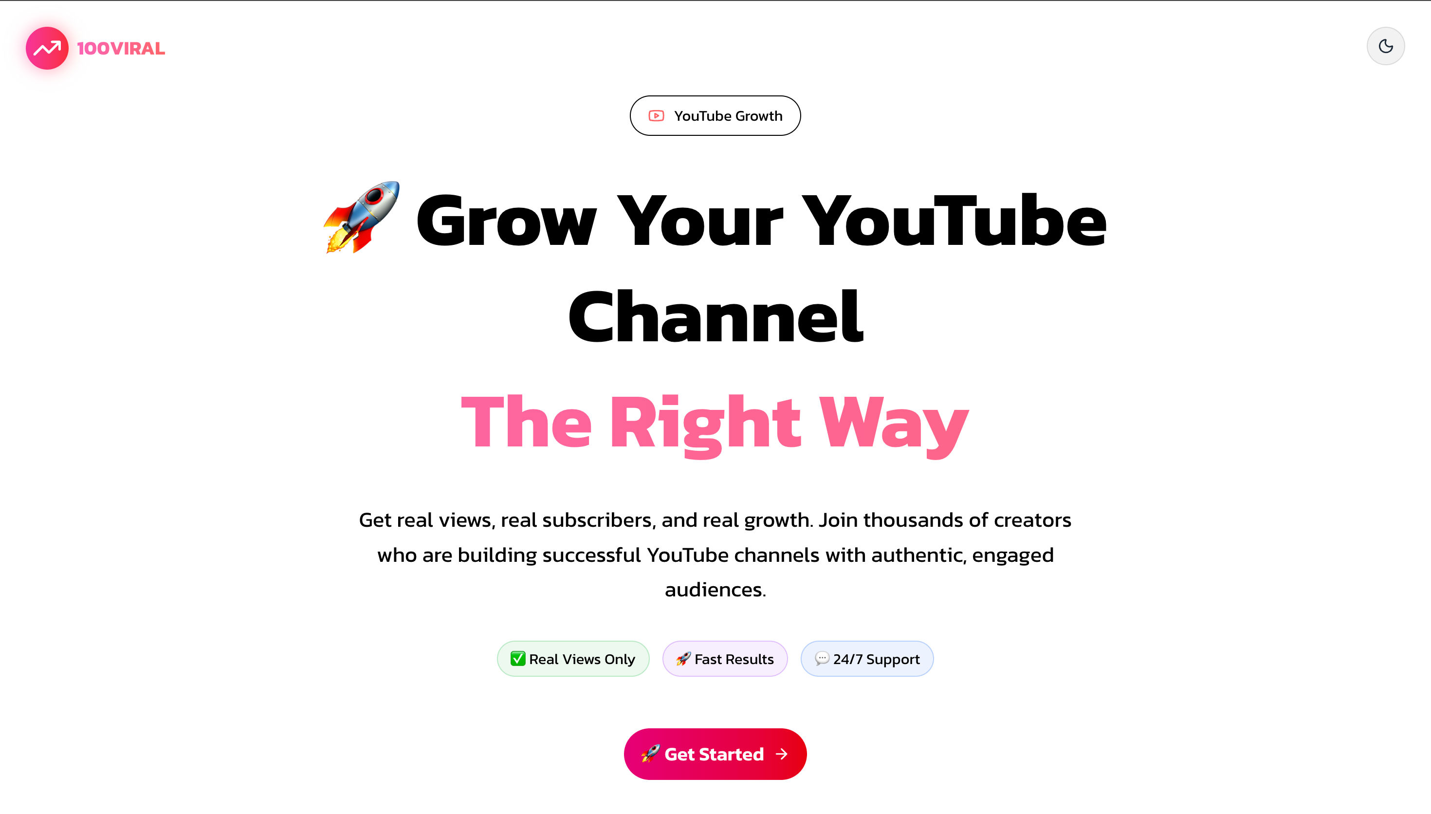 100viral.com homepage showing YouTube promotion platform