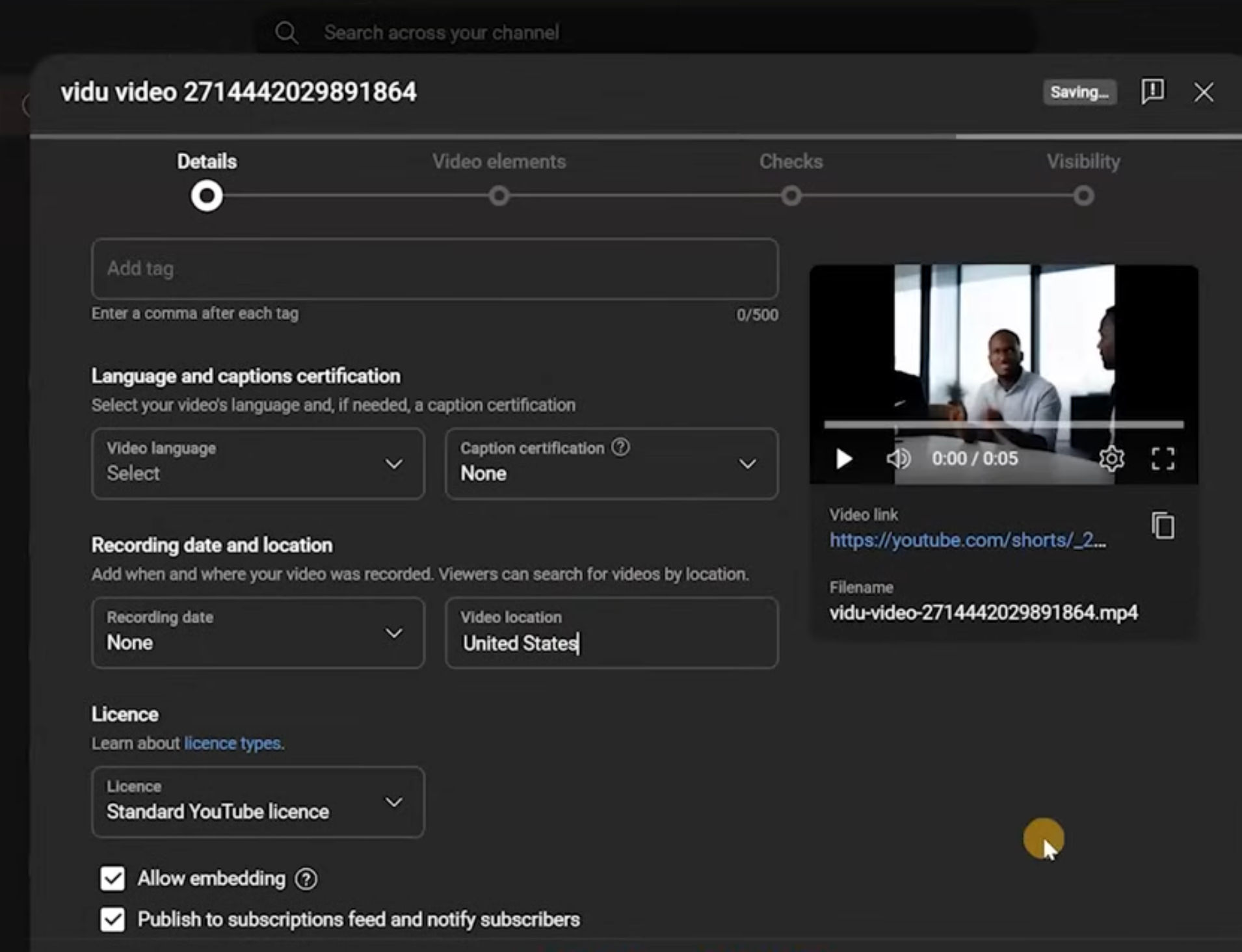 YouTube Studio video location targeting settings interface