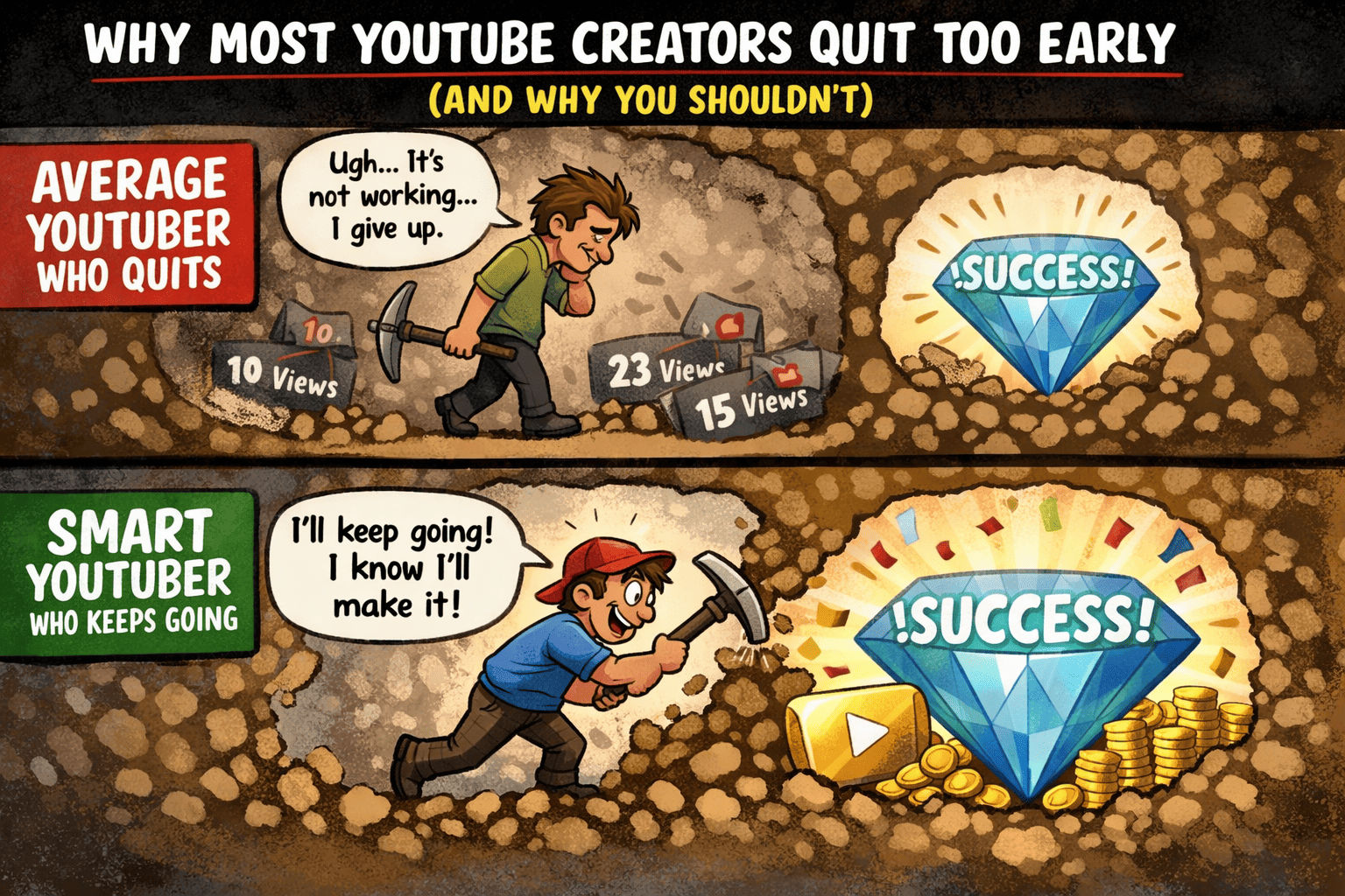 YouTube creator struggling during early invisible growth phase before success