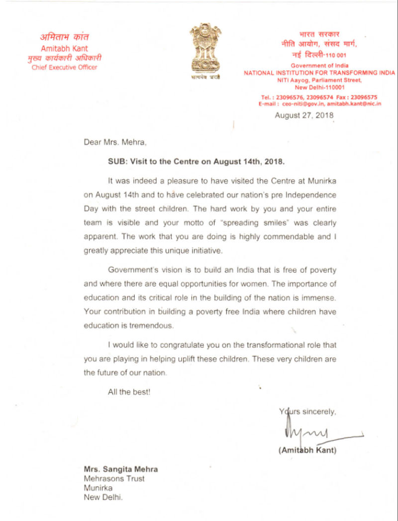 Letter from Shri Amitabh Kant