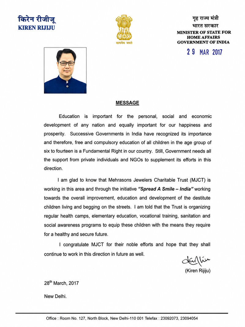 Letter from Shri Kiren Rijiju