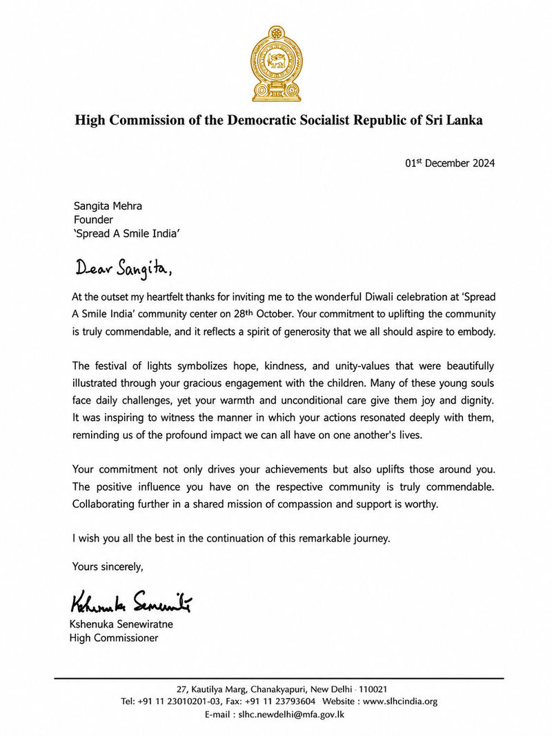 Letter from High Commission of Sri Lanka