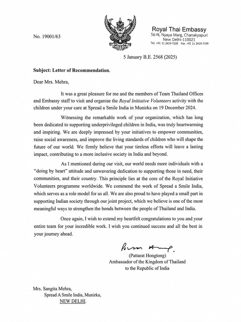 Letter from Royal Thai Embassy