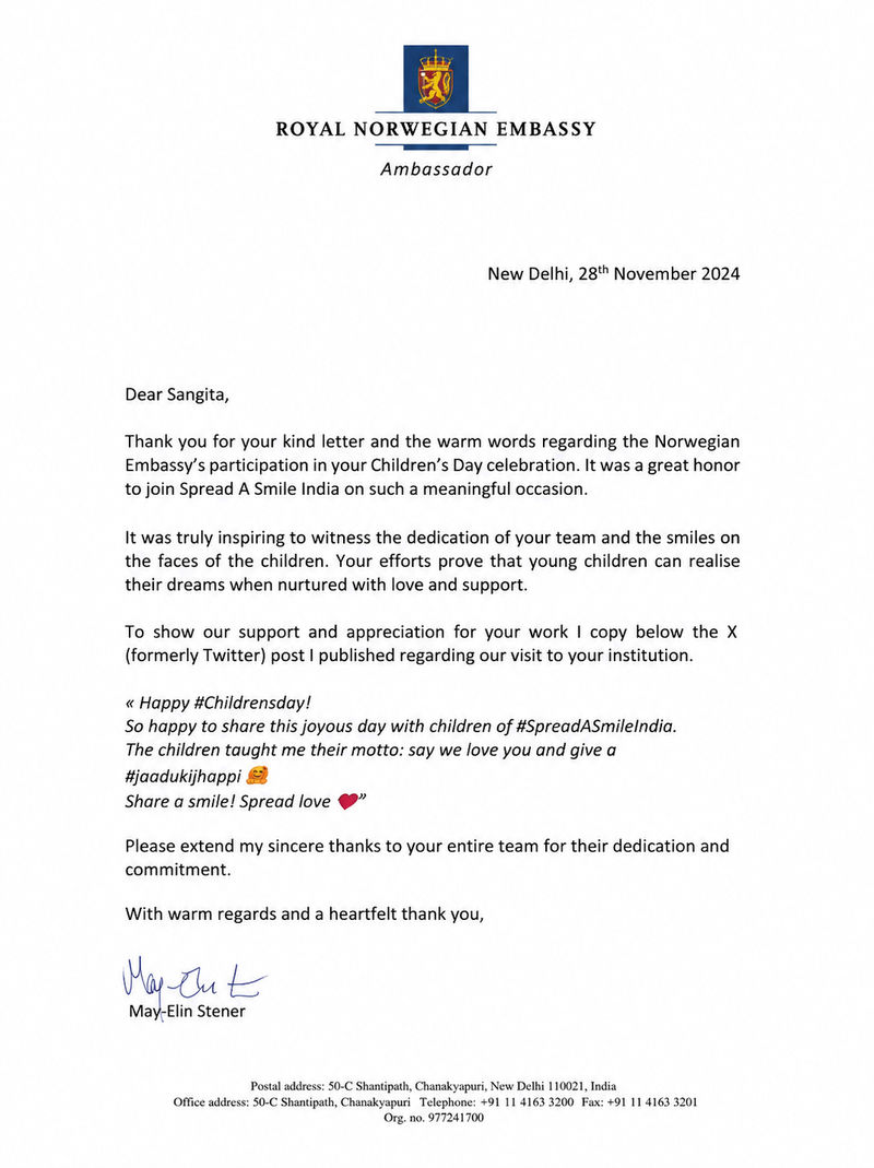 Letter from Royal Norwegian Embassy