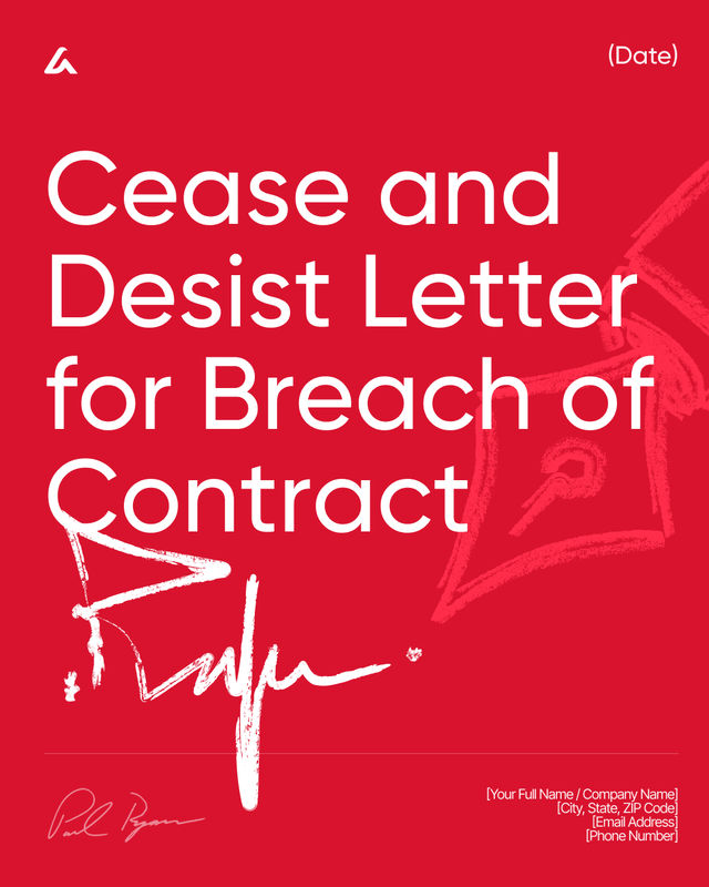 Cease and Desist Letter for Breach of Contract Template
