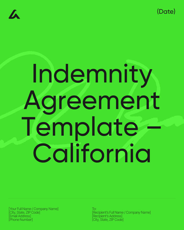 Indemnity Agreement Template – California