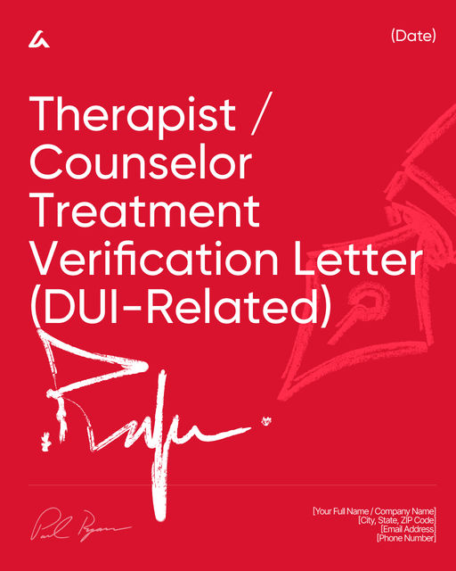 Therapist / Counselor Treatment Verification Letter (DUI-Related)