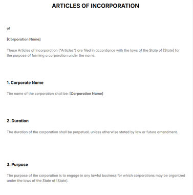 Articles of Incorporation Template
