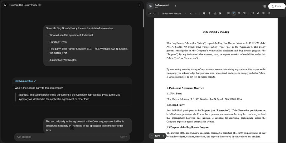 AI Lawyer interface