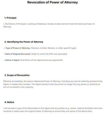 Revocation of Power of Attorney Template
