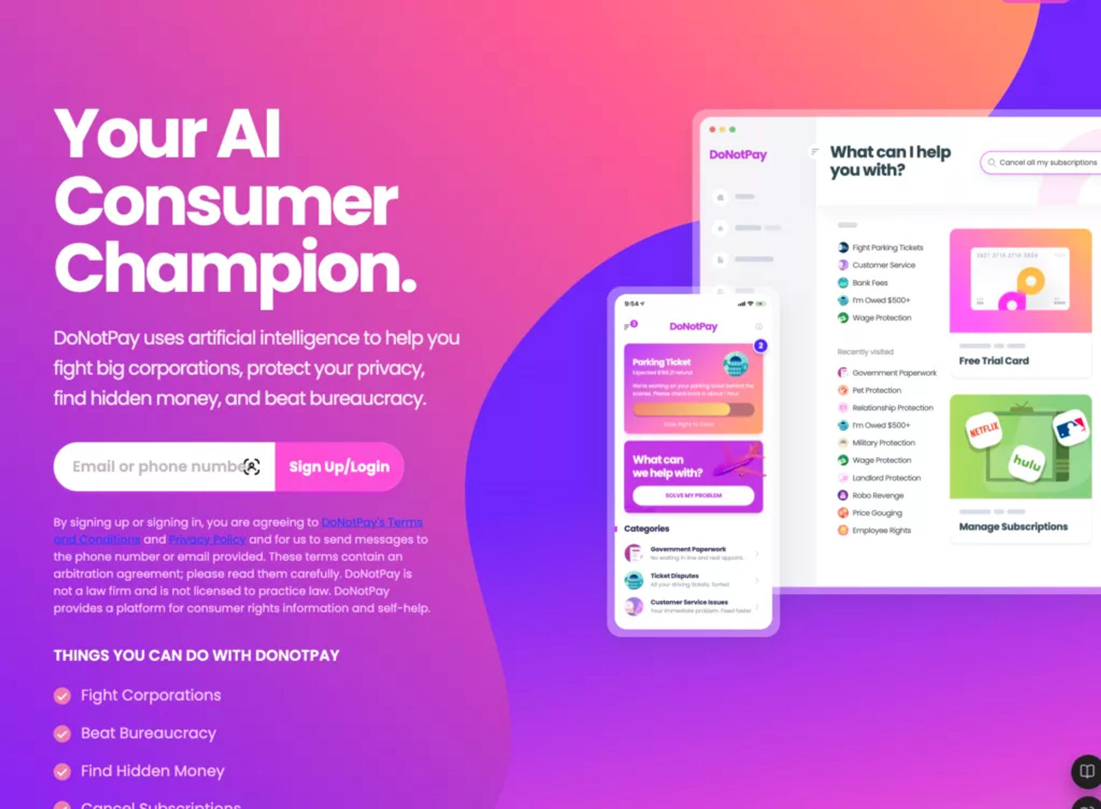 DoNotPay inerface