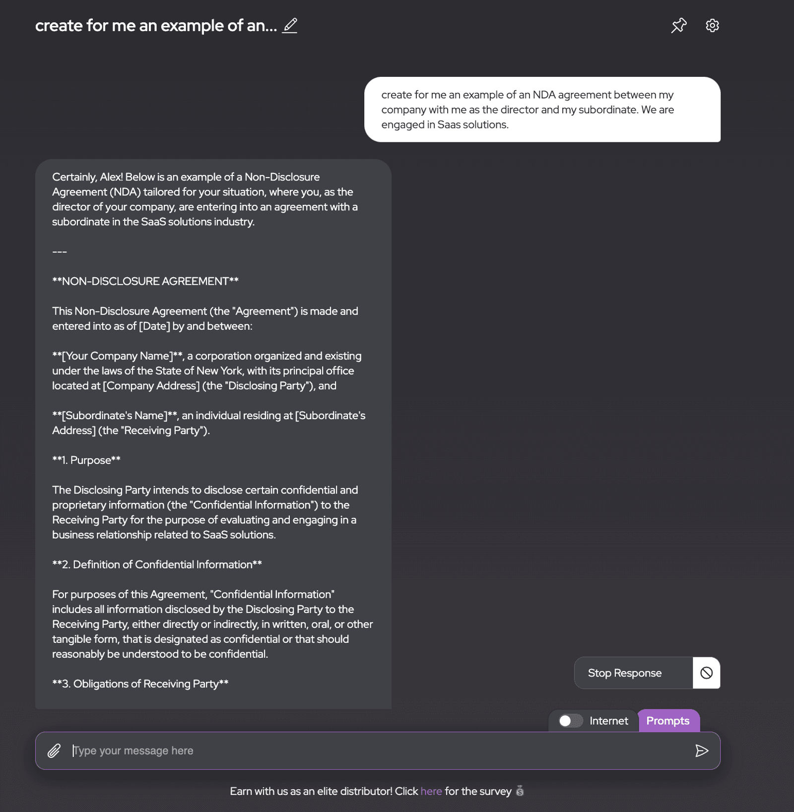 AI Lawyer created NDA