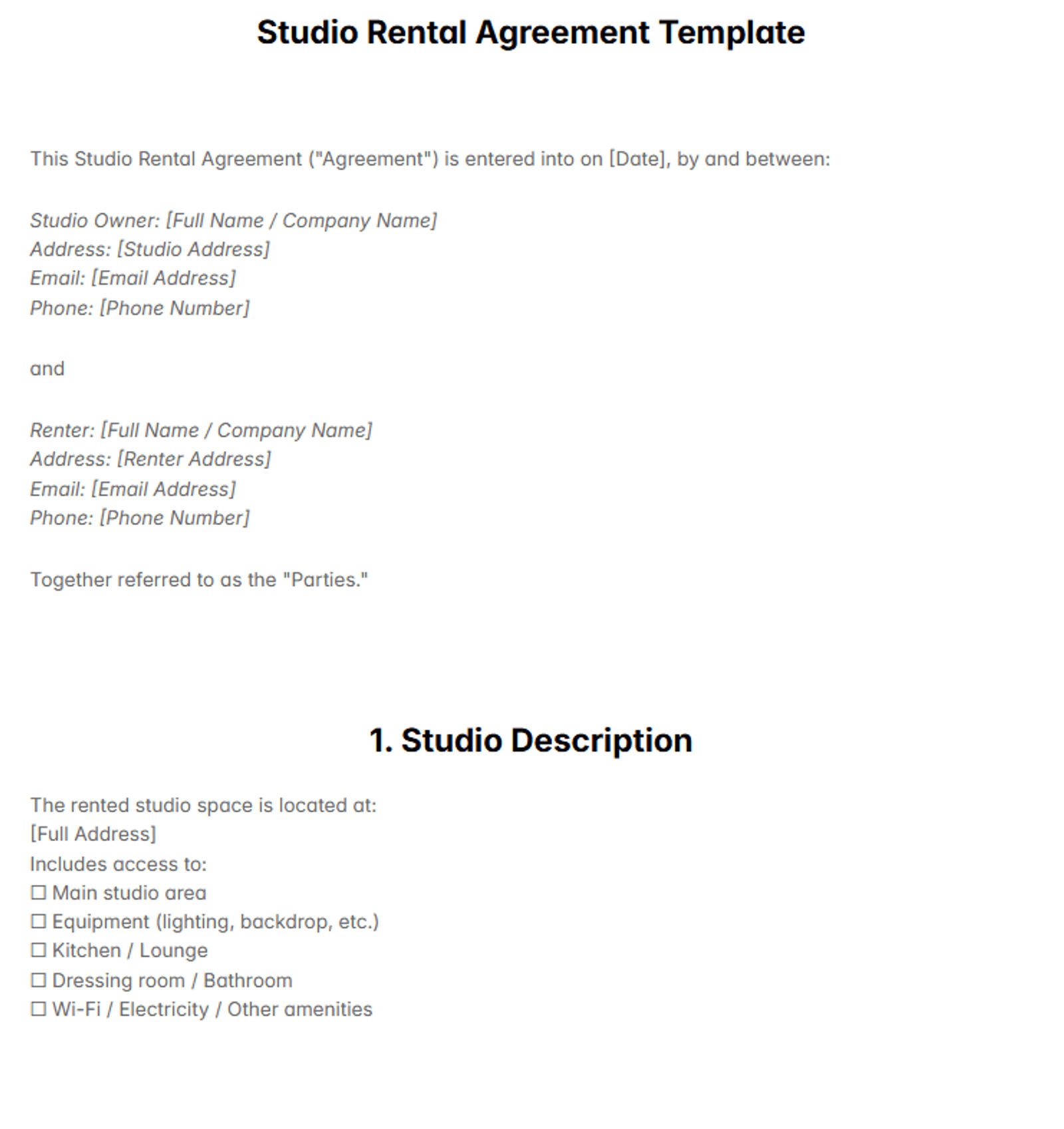 Studio Rental Agreement Template: Free 2026 Guide + AI Help