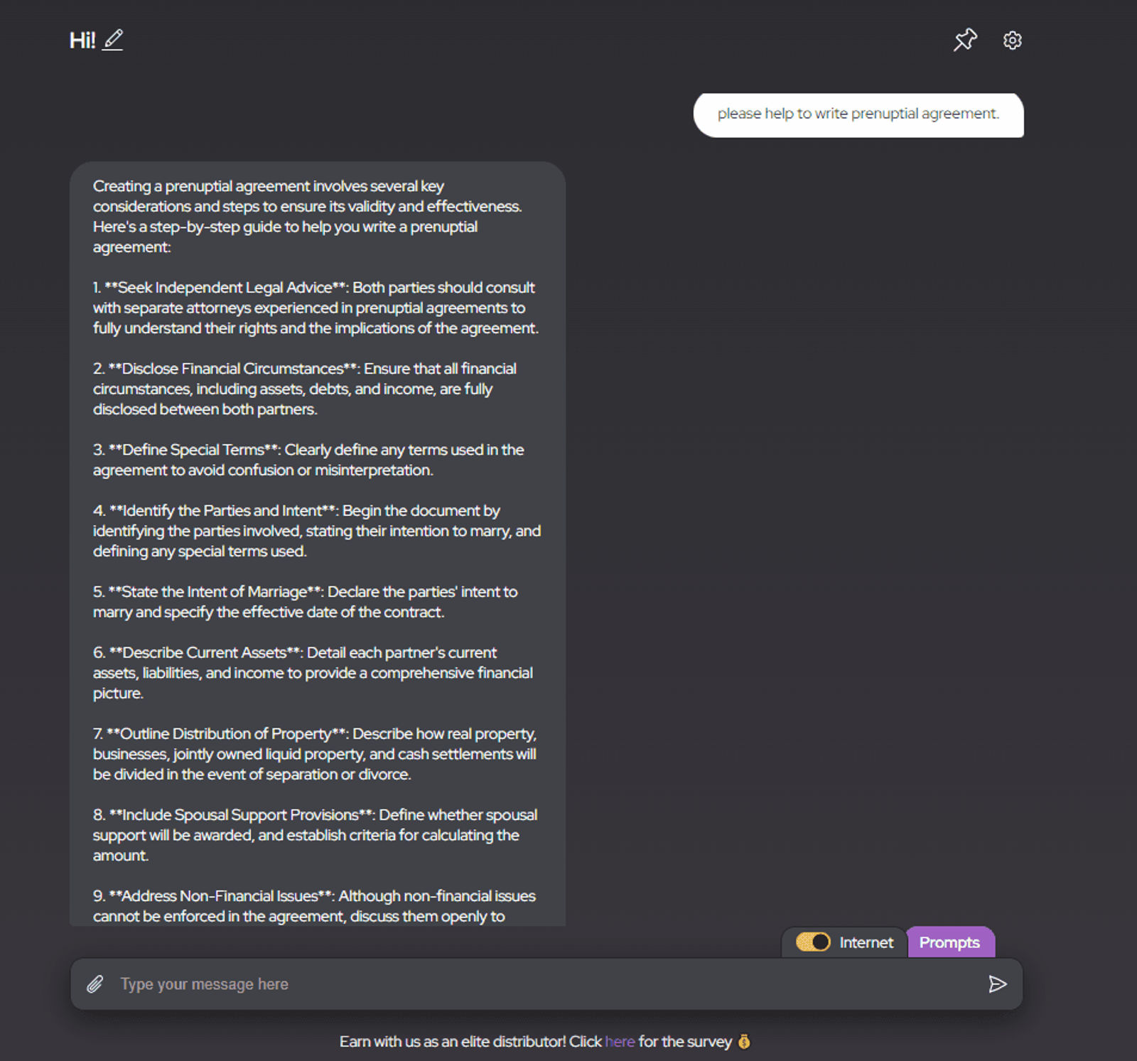 Screenshot from the AI LAwyer App, when it is answering on the question