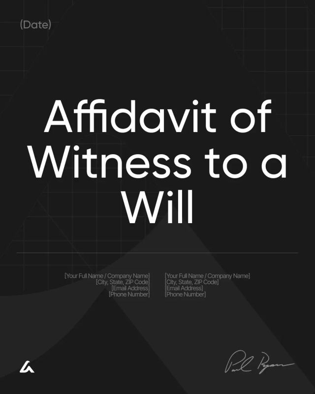Affidavit of Witness to a Will Template