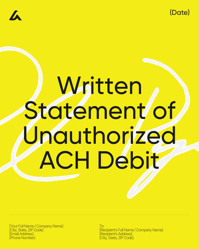 Written Statement of Unauthorized ACH Debit Template: WSUD