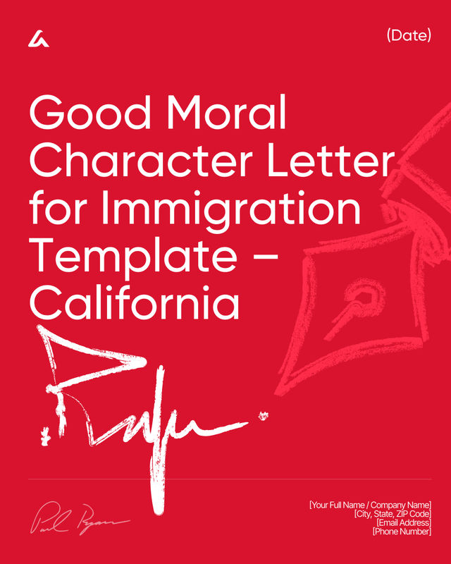 Moral Character Letter for Immigration Template – California