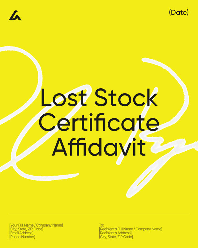 Lost Stock Certificate Affidavit Template: Replacement Terms